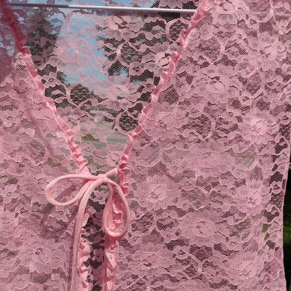 Vintage Pink Lace Vest 39" Bust Bed Jacket Lingerie Retro Feminine - Picture 11 of 12